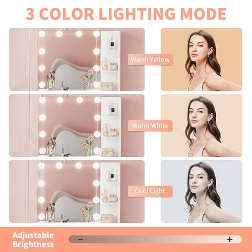 Neoriver Makeup Vanity Desk with Mirror and Lights, 26.4”Small Vanity Mirror with Lights with Large Drawer and 6 Level Storage, White Vanity with Large Led Mirror with 3 Color Lighting Modes (White) thumbnail 6