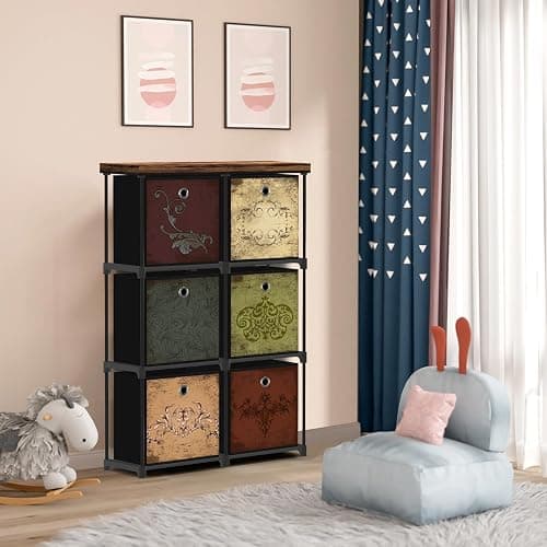 VASICAR Small Fabric Dresser with 6 Drawers, DIY Cube Organizer for Closet, Storage Drawer Unit Chest of Drawers for Bedroom, Living Room, Hallway, Dorm, Pattern thumbnail 8