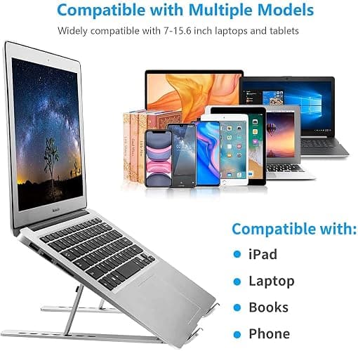 Leeboom Laptop Stand for Desk, Adjustable Foldable Aluminum Riser, Silver | Supports most 10-15.6 inch laptops and tablets with adjustable height and angle for improved comfort thumbnail 6