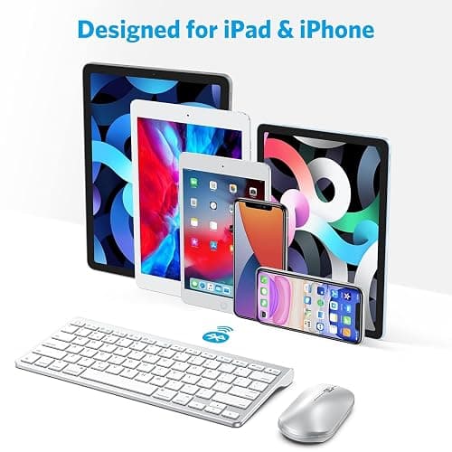 OMOTON Bluetooth Keyboard and Mouse Set Compatible with all iPad Series. With Foldable Bracket, Light and Easy to Carry, Suitable for Business Travel/Home/Office, Silver thumbnail 3