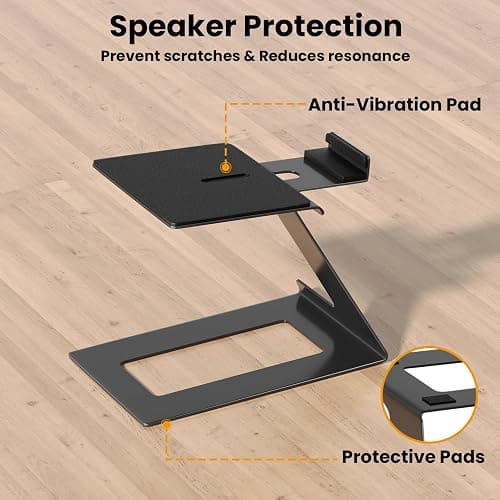 PUTORSEN Desktop Speaker Stands Pair, Speaker Riser for Most Small & Medium Bookshelf Speakers, Computer Speakers, and Studio Monitors, Cantilevered Speaker Stand with Vibration Absorption Pad, Black thumbnail 6