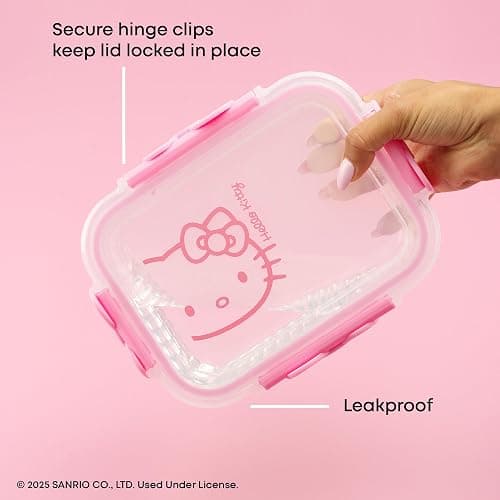 JoyJolt Sanrio Hello Kitty Fluted Glass Food Storage Containers with Lids, 2x Airtight Glass Storage Containers with Lids for Kitchen, Reusable Lunch Meal Prep Container, Cute Hello Kitty Gifts thumbnail 5