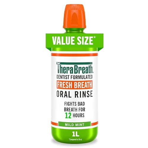 TheraBreath Fresh Breath Mouthwash, Mild Mint, Alcohol-Free, 1 Liter - Image 1