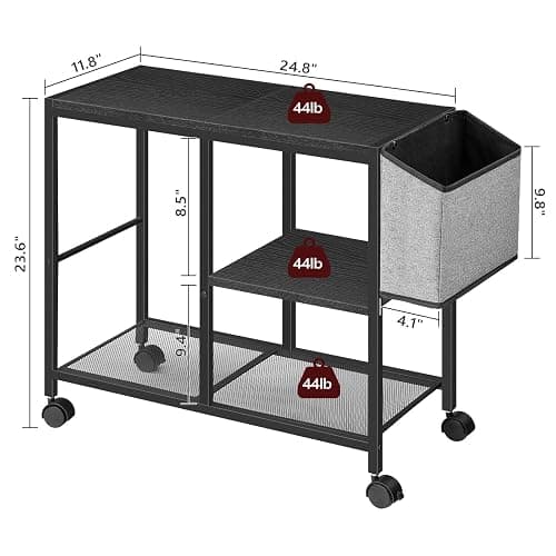 MAHANCRIS Printer Stand with Storage Bag, 3-Tier Mobile Under Desk Printer Cart with Wheels, Wooden Rolling Printer Table, Organizer Shelf for Study, Office, Living Room, Black PTHB2201 thumbnail 3