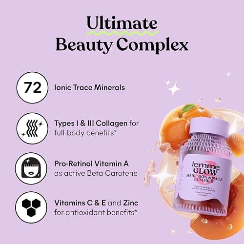 Lemme Glow Collagen Gummies for Strong Nails & Healthy Skin, 30-Day Supply | Strong hair & nails, Healthy Skin, Peptides, Biotin, Trace Minerals, Zinc, Vitamins A, C & E, Dairy & Gluten Free thumbnail 4