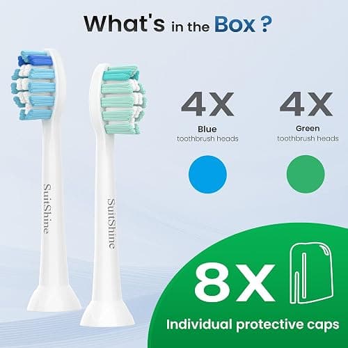 SuitShine Replacement Toothbrush Heads Compatible with Philips Sonicare and More Click-on Handles 8 Pack White thumbnail 6