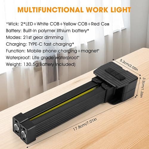 OKNIAO Magnetic Gym Lamp for Posing, Portable Magnet LED Flashlight with Hanging Hook, 7th Gear Dimming & 180 Degree Folding, Handheld USB Rechargeable Power Bank Camping Light (1 PCS) thumbnail 6