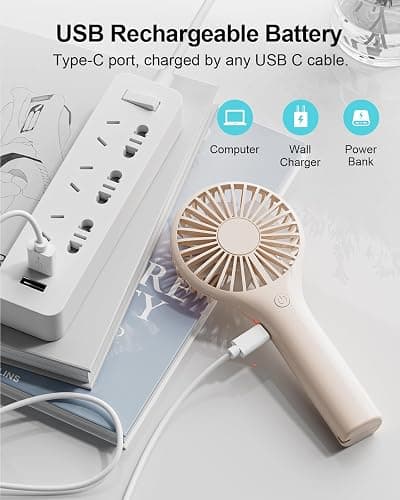 TriPole Portable Handheld Fan Mini Rechargeable Battery Eyelash Fan, Cream | 3 Speeds, Strong Wind, Compact Size, Lightweight, Personal Small Hand Held Fan for Makeup Skincare Travel Outdoor Concerts thumbnail 7