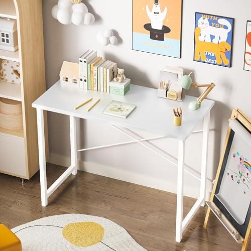 Sweetcrispy Computer Small Desk, 32 Inch Office Writing Work Study Student Home Bedroom Table with Metal Frame Wooden Tabletop No Wheels - White Wood thumbnail 2