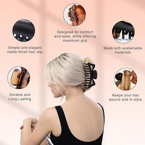Kitsch 5 Inch Large Claw Clips for Thick and Long Hair | Strong Grip Jumbo Claw Clip for All-Day Hold | 2pcs Matte Oversized Hair Accessories | Ideal Gifts for Women - Black & Tortoise Design thumbnail 3