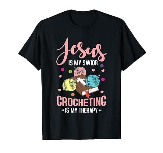 "Jesus Is My Savior, Crocheting Is My Therapy" Funny Crochet T-Shirt - Men - Burgundy - 3X-Large - Image 1