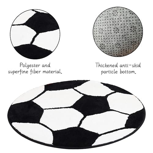 JeogYong Soccer Rug, Soft and Comfy Sports Themed Round Area Rugs Bedroom Living Room Carpet Kitchen Mat Bath Rugs for Bathroom, Soccer Themed Room Decor for Kids Bedroom Men Cave - Soccer Ball thumbnail 4