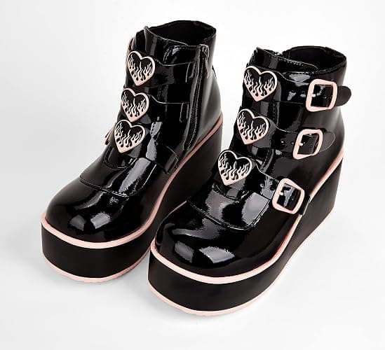 LUCKY STEP Women Platform Chunky Ankle Boots - Round Toe Zipper Wedges High Heels Rave Buckle Thick Sole Goth Booties thumbnail 6