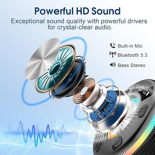 OYIB Bluetooth Shower Speaker, Portable Bluetooth Speaker 360° HD Sound, RGB Lights, IPX7 Waterproof Wireless Speaker with Suction Cup and Mic, Shower Radio for Party/Outdoor/Travel/Gifts/Black thumbnail 2