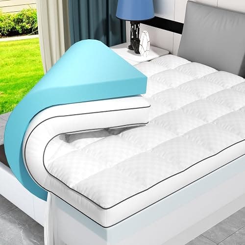 Dual Layer 4 Inch Memory Foam Mattress Topper King Size, 2 Inch Cooling Gel Memory Foam, 2 Inch Soft Pillow Top Pad, Breathable Mattress Cover for Back Pain Relief, Deep Elastic Pocket, White - Image 1