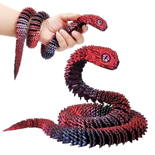 3D Printed Snake Animal Fidget Toys, 30 Inch Mystery Fake Anaconda, Realistic Sensory Gadget for Anxiety Relief, 3-D Print Articulated Snakes Collectible for Home Office Decor Executive Desk Toy - Image 1