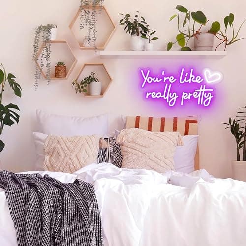KUUNEON You're Like Really Pretty Neon Sign Wall Decor for Bedroom/Girls Room/Salon/Party/Present - 16"x8" Purple Your Like Really Pretty LED Sign Light for Women, Heart Design & 100,000H Lifespan thumbnail 5