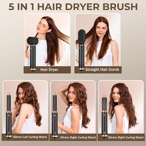 Blow Dryer Brush 5 in 1, Negative Ion Hair Dryer Brush Set Air Styler Curling Wrap Air Curler, Upgrade Hot Air Brush Curling Iron Hair Styling Tools As A Gift for Straight/Curl/Drying/Smoothing thumbnail 2
