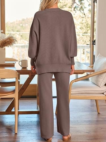 LILLUSORY Women 2 Piece Outfits Sweatsuit Oversized Knit Pullover Sweater Tops Wide Leg Pants Lounge Set thumbnail 4