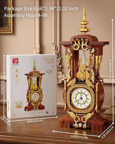 Vintage Clock Building Block Set, Stem Toy with Real Clock Function and Controllable Lighting, Technic Building Kit, Unique Home Decoration and Collectible, Birthday Gifts for Adults & Kids 6-12 thumbnail 3