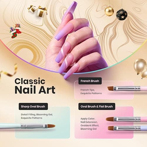 Beetles Gel Polish Nail Art Brushes, 6 Pcs Fingernail Art Design Pens, Wood Alloy Handle, Dotting Pen Clean Up Liner French Nail Brush Set, DIY Manicure Tools Gift for Women thumbnail 3