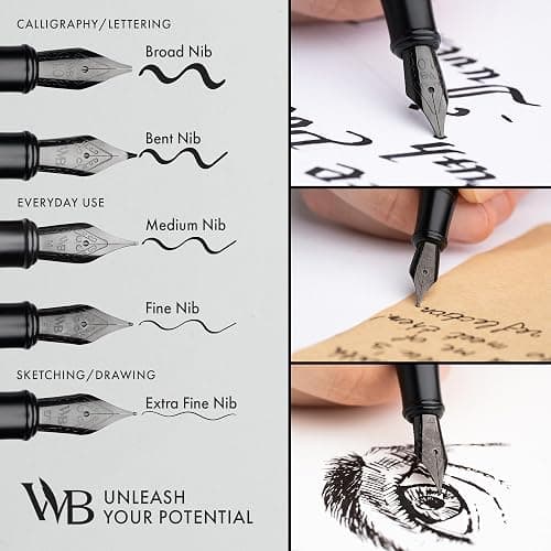 Wordsworth & Black Luxury Fountain Pen Set for Writing, Bent Nib, All Black | Gift for Men & Women, Brass Body, German Iridium, Calligraphy, Converter + 24 Ink Cartridges, Refillable, Stylo Plume thumbnail 5