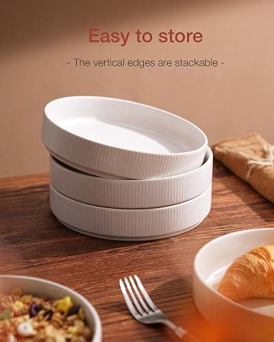 Richmount Star 7.5" Pasta Bowls Set, Salad Bowl Set of 6, Double Reactive Glaze, Stackable, Perfect for Your Friend for Housewarming, Thanksgiving, Christmas, Matte White (Full Glaze) thumbnail 2