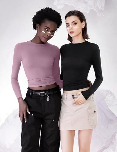 PUMIEY Women's Long Sleeve T Shirts Crew Neck Slim Fit Tops Sexy Basic Tee Smoke Cloud Pro Collection thumbnail 6