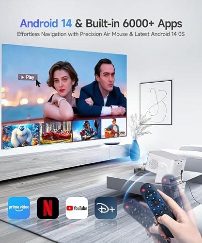 Alwtniet Vidéoprojecteur 4K 8K supporte [Native 1080P&App intégrée] Mini Projecteur Portable WiFi 6 Bluetooth 5.4 Android 14 Autofocus/Obstacle Avoidance/6D Keystone Ultra Courte Focale Rotation 180° thumbnail 2