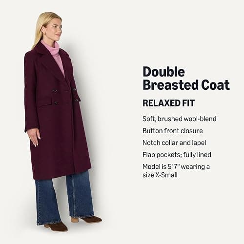 Amazon Essentials (Demi's Pick) Women's Regular-Fit Double Breasted Wool-Blend Longline Coat thumbnail 2
