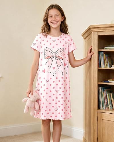 Girls Nightgowns Kids Nightdress 3-14 Years Short Sleeves Sleepwear Pajamas thumbnail 2