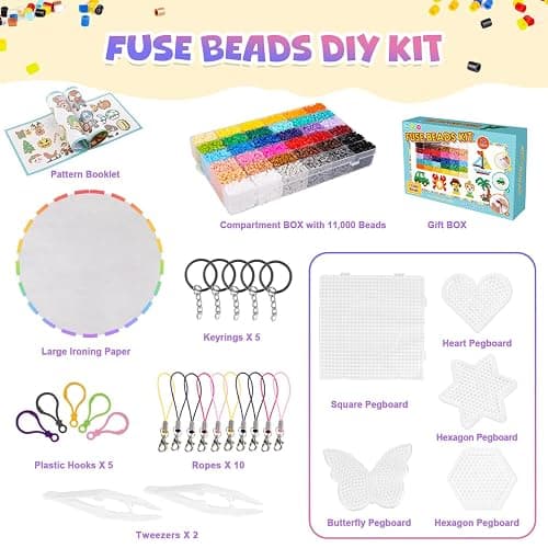 Meland Fuse Beads Kit - 11,000 pcs 36 Color Beads for Craft for Girls Age 5-12 Year Old,5MM Melty Beads Set Including 5 Pegboards, Ironing Paper & Chain Accessories Iron Beads Christmas Birthday Gift thumbnail 4