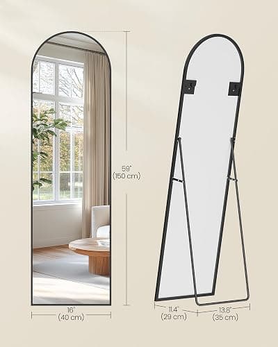SONGMICS Full Length Mirror, 150 x 40 cm, Arched Full Body Mirror with Stand, Aluminium Alloy Frame, Tempered Glass, for Bedroom, Living Room, Cloakroom, Ink Black LFM035B01 thumbnail 2