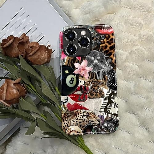 Compatible with iPhone 16 Pro Max Case - Dual-Layer Protection, Hard Shell with Silicone Interior,Slim Scratch Resistant Shockproof for Woman Men - Leopard Print Retro Collage thumbnail 6