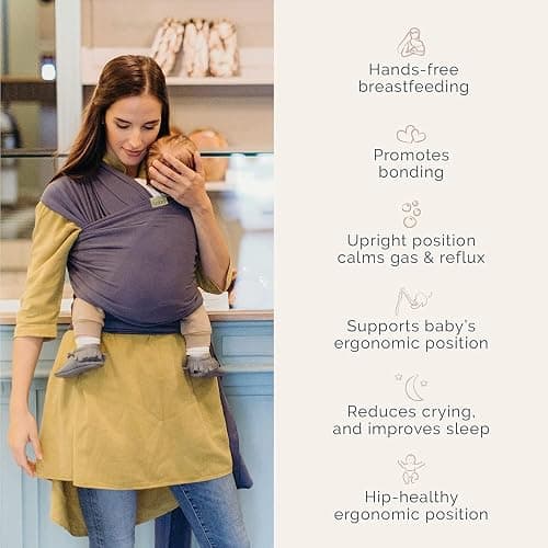 Boba Wrap Baby Carrier - Original Stretchy Infant Sling, Perfect for Newborn Babies and Children up to 35 lbs (Vintage Blue) thumbnail 5