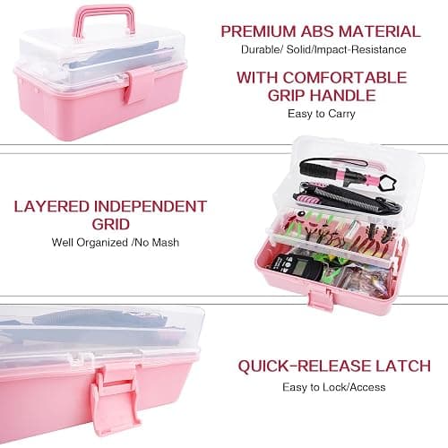 3-Layer Pink Fishing Tackle Box with Tackle Included, Fishing Gear Kit Includes Pliers Fish Lip Gripper Scale Crankbait Spinnerbaits Soft Baits Hooks, Ideal Gift for Angler Saltwater Freshwater thumbnail 7