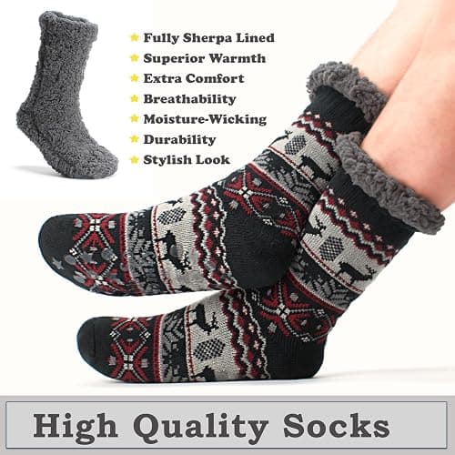 The Metluks Men's Slipper Socks with Non-Slip Grippers, Thermal Fuzzy Warm Sherpa Lining, Cozy Gifts thumbnail 4