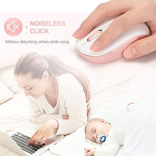 seenda Wireless Mouse, 2.4G Noiseless Mouse with USB Receiver Portable Computer Mice for PC, Tablet, Laptop, Notebook - Pink & White thumbnail 2