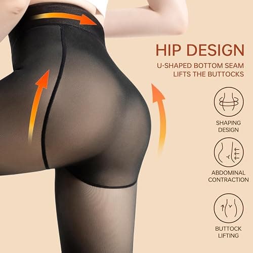 CAIANFEN Fleece Lined Tights Women Fake Translucent Warm Pantyhose Leggings Sheer Thick Tights for Winter thumbnail 2