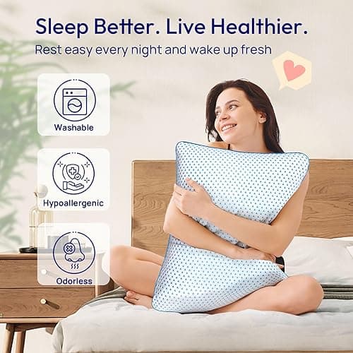 Adjustable Cooling Gel Memory Foam Pillows Queen Size for Sleeping 1 Pack,Firm Thick Bamboo Rayon Shredded Foam Bed Pillows for Side, Back, Stomach Sleepers Washable Breathable Pillowcase,College Dorm - White - Queen (Pack of 1) thumbnail 7