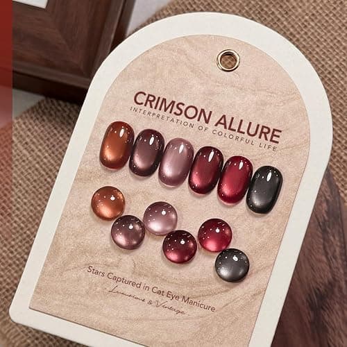 GAOY Red Cat Eye Gel Nail Polish Set 6 Colors, Crimson Allure | Burgundy Brown, Glass Cateye, Glitter, Valentine's Date Night New Year Christmas Nails, DIY Manicure at Home, Gift for Women thumbnail 2