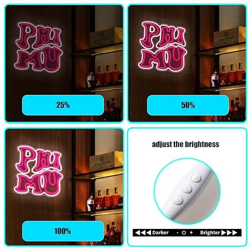Phi Mu Fraternity Sorority Neon Sign,Dimmable ΦM Pink LED Neon Lights for Wall Decor,Sorority Neon Wall Sign with USB Power Paraphernalia for Birthday Party Decor,12.6x13.4 inches. thumbnail 4