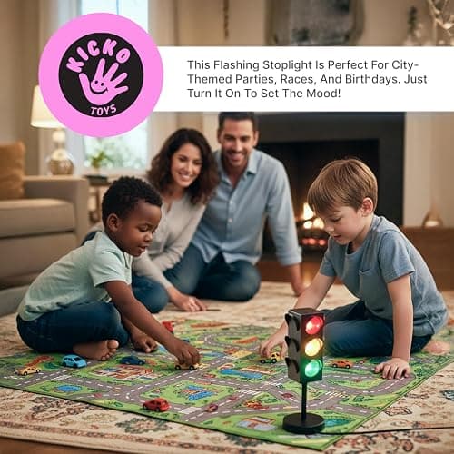 Kicko 11-Inch Traffic Lights Lamp with Base - 4-Mode Color Changing Stop Light Lamp for Kids’ Bedroom, Party Decoration or Playroom - Battery or USB Powered Mini Lighting - Ideal Traffic Light Decor thumbnail 4