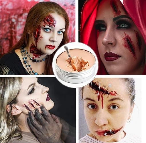 Mysense Liquid Latex Scar Wax SFX Makeup Kit for Fake Scars Wounds Burns With 6 Color Bruise Wheel Face Body Paint Stage Blood Coagulated Blood Gel and Spatula Sponges Q-tips thumbnail 2