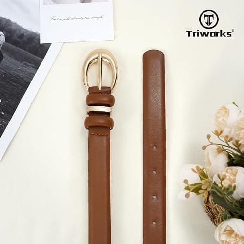 TRIWORKS 3 Pack Women Leather Belt for Jeans Pants Fashion Ladies Faux Leather Belt with Gold Buckle thumbnail 6