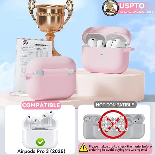 TNSNK for AirPods Pro 3 Case 2025, Soft Silicone Case Compatible with Apple Airpods Pro 3rd Generation Cover with Cleaner & Keychain for Women Men Girly, Anti-Scratch,Drop Protection, Pink thumbnail 2