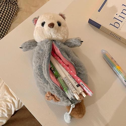 NXPpiULeh Plush Pencil Case Cute Otter Pen Bag Animal Pencil Case Plush Animal Stationery Pouch for Pencils Eraser Sharpener thumbnail 7