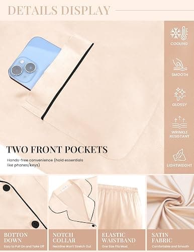 Ekouaer Silk Pajamas for Women Classic Button Down Satin Pajama Sets Long Sleeve Lounge Set thumbnail 5