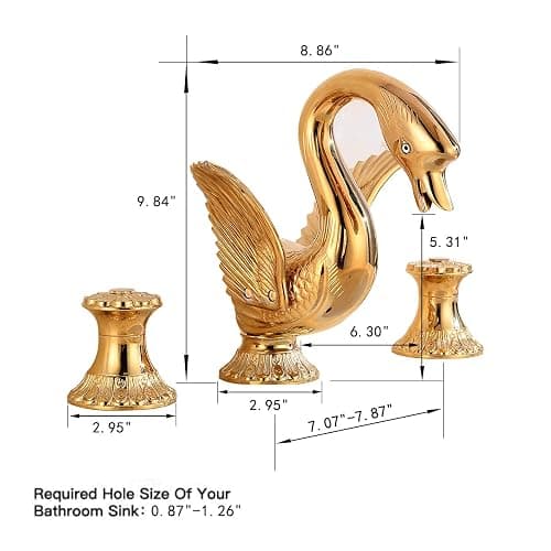 YCCUZA Widespread Bathroom Faucet Swan Design Gold Two Handles 3 Holes 8-16 Inch Bathroom Sink Faucet Lavatory Mixer Tap with Water Supply Hose Deck Mount Bathtub thumbnail 3