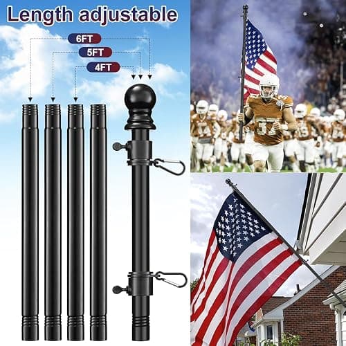 Barcetine Black Flag Poles for Outside House - 5ft Tangle Free Flag Pole for House,Heavy Duty Metal Flagpole,Outdoor Flagpoles Residential for Porch,Fence (Without Bracket) thumbnail 6